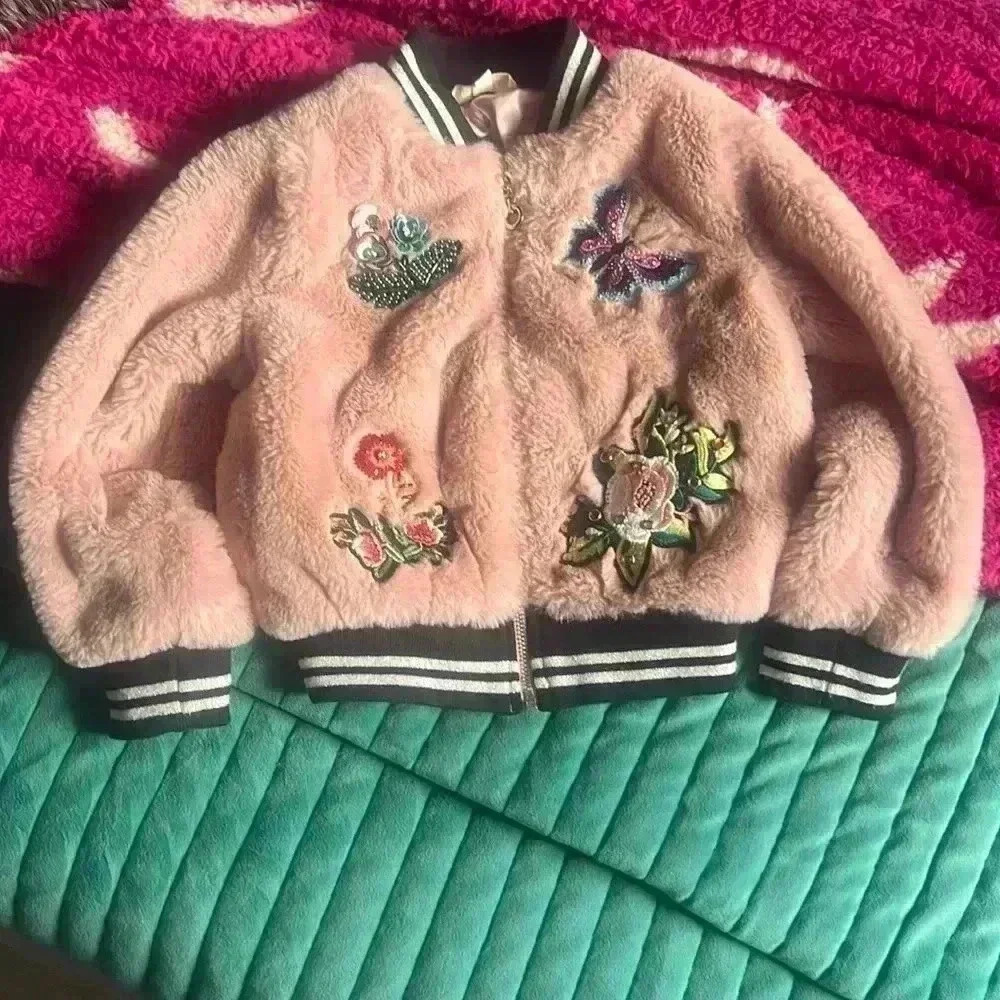 Truly Me by Sara Sara lined pink soft embroidered zip up jacket 3T